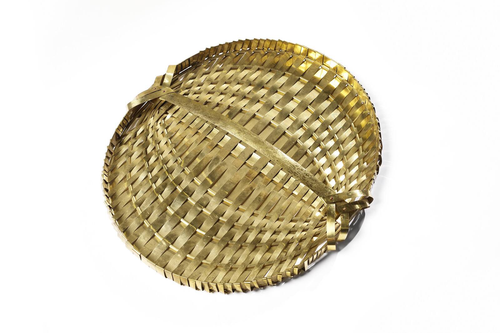 Hollywood regency monumental braided brass tray / centerpiece, Italy  1970