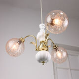 Vintage Italian Golden Ceramic & Glass Chandelier