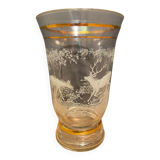 Glass vase with deer engraved decoration early twentieth century