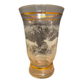 Glass vase with deer engraved decoration early twentieth century