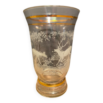 Glass vase with deer engraved decoration early twentieth century