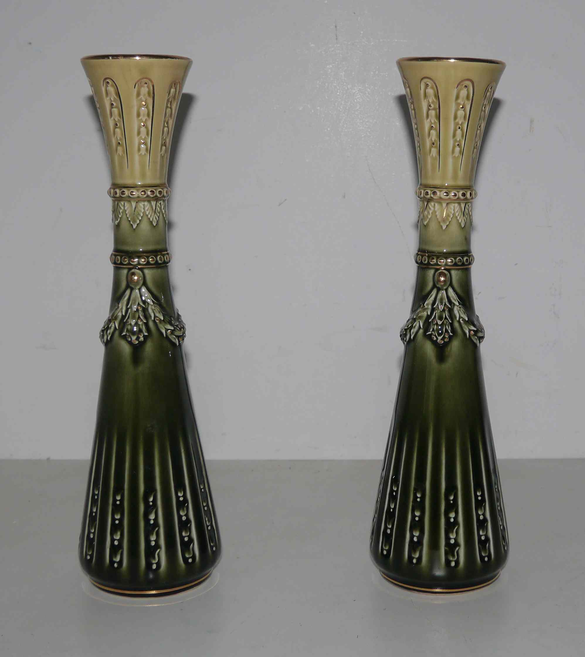 Pair of art deco soliflore vases in slurry