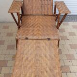 Chaise longue transat en rotin et cannage 1900