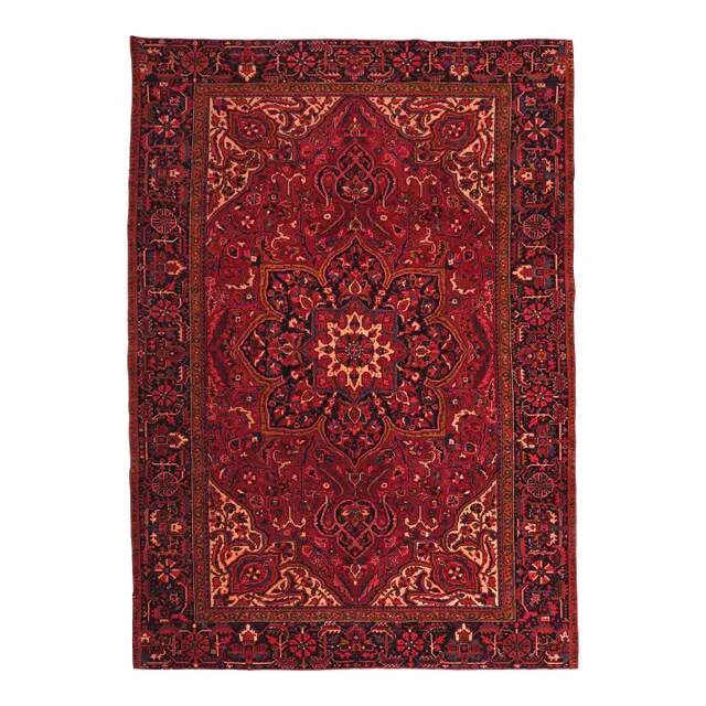 1960s Vintage Persian Handmade Wool Cotton Red Area Rug  242x339
