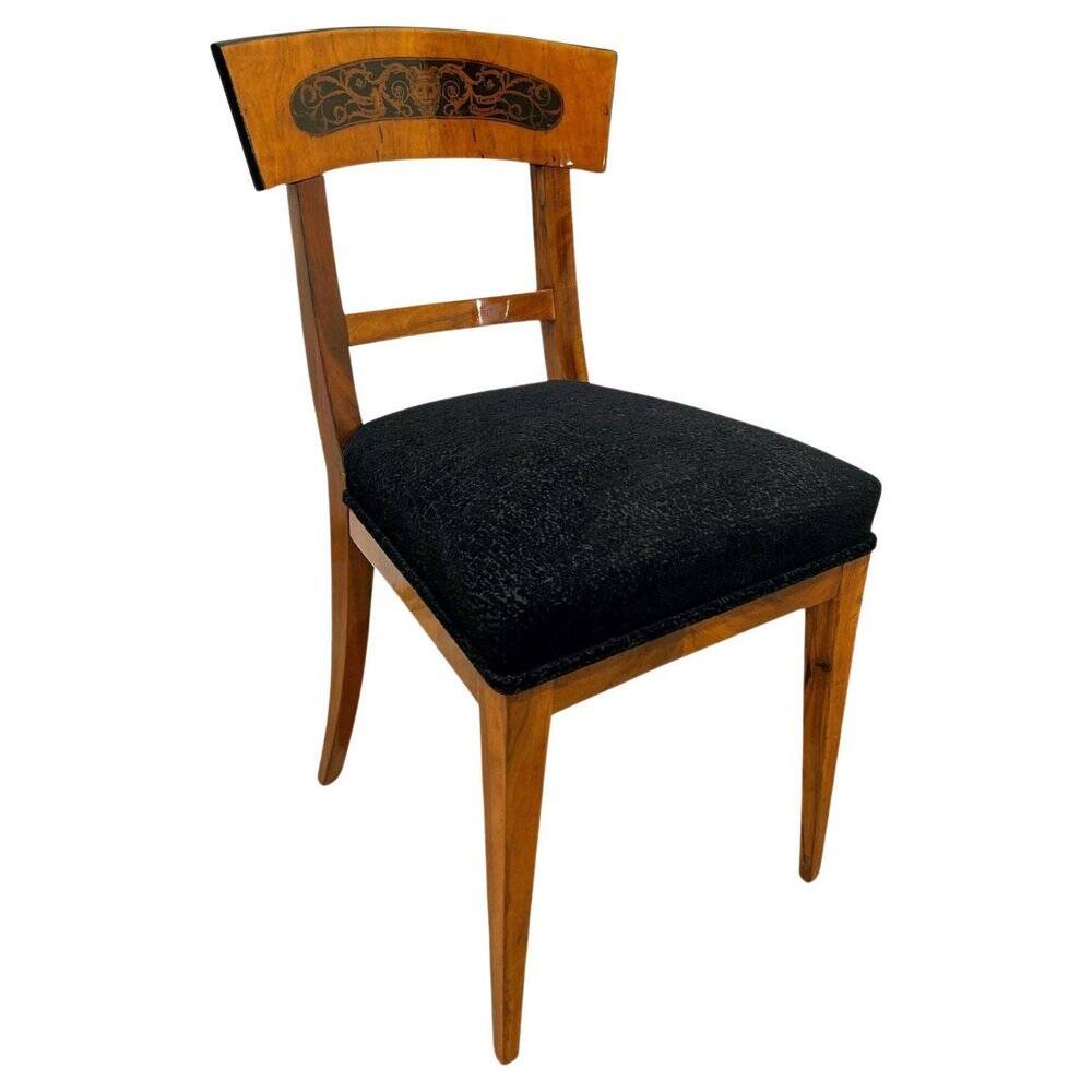 Biedermeier Dining Chair in Cherry Wood and Ink, South Germany, 1820s