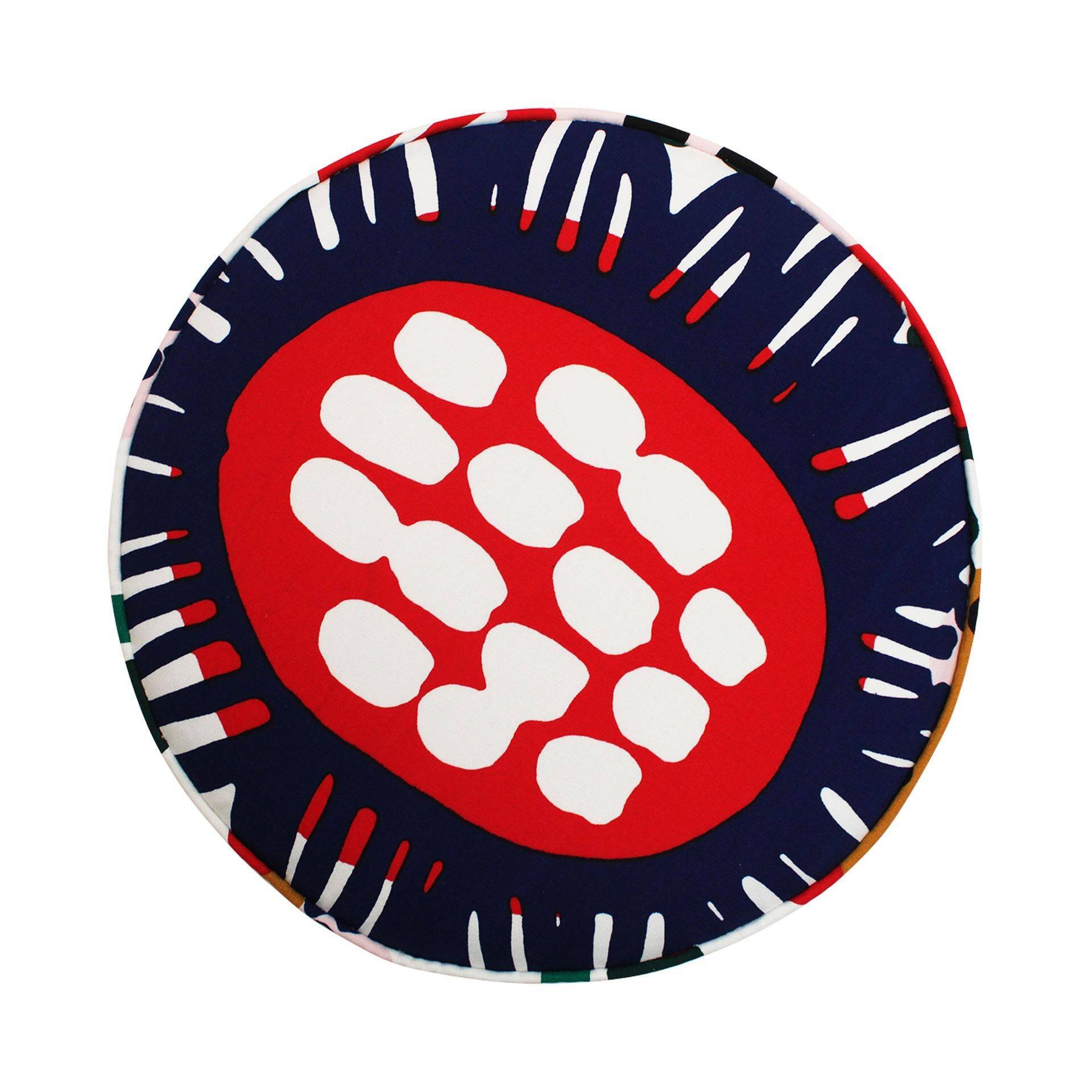 Contemporary Multicolour Floral patterned Fabric and Brass Italian Circular Pouf