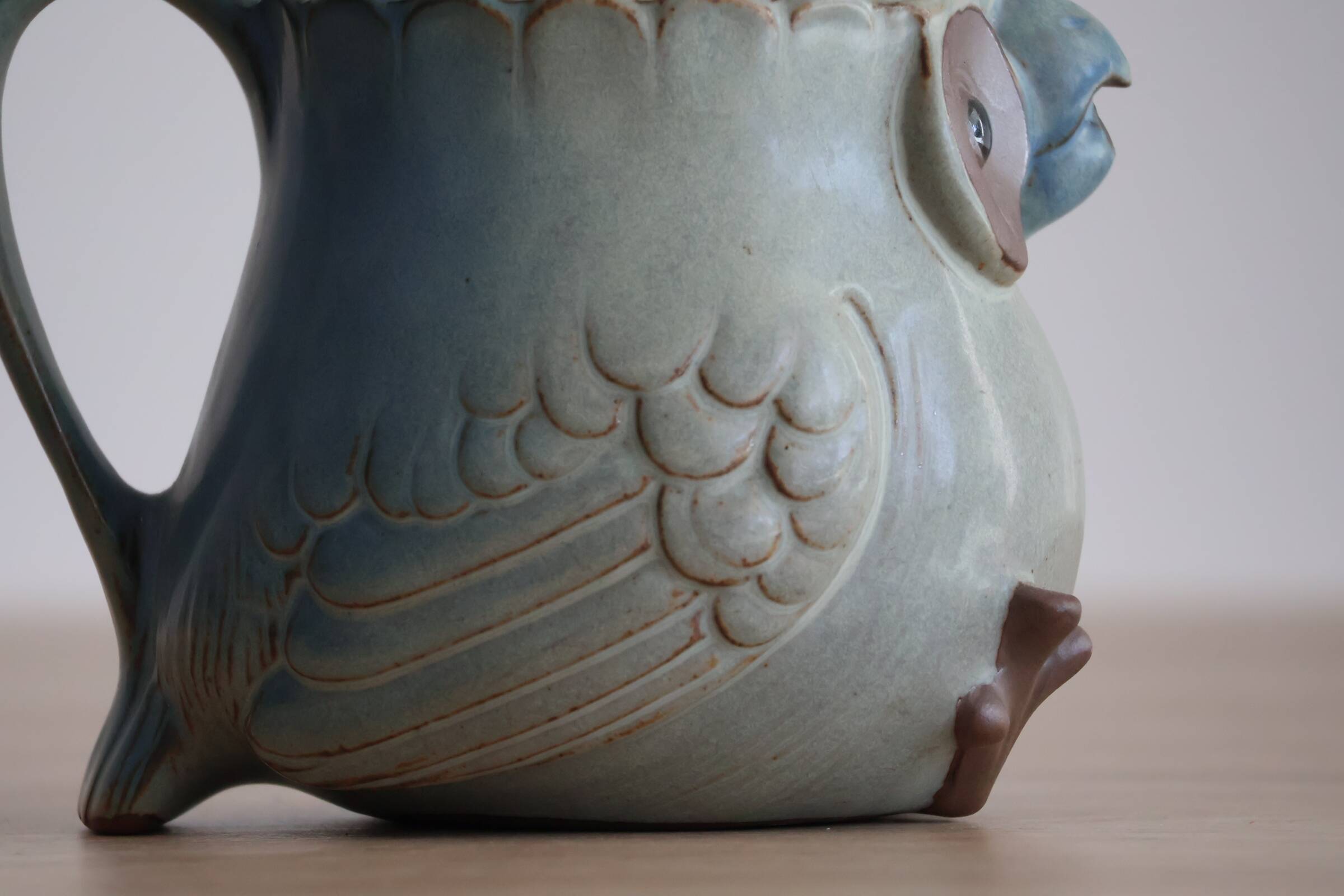 Japanese owl teapot in vintage stoneware