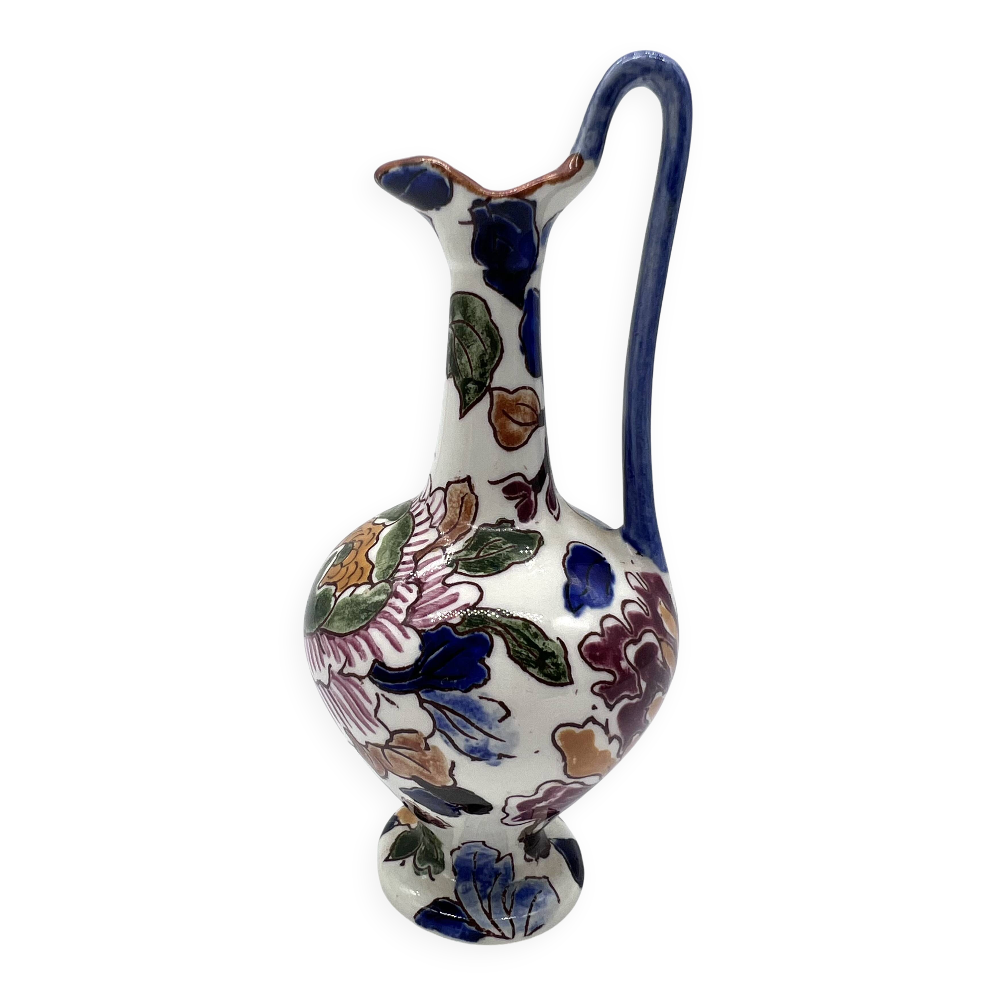 Antique Gien vase – Peony model – Hand-painted earthenware – 13.5 cm