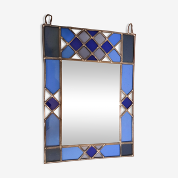 Blue stained glass style mirror