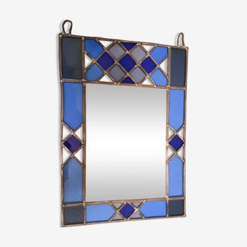 Miroir style vitrail bleu