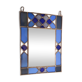 Blue stained glass style mirror