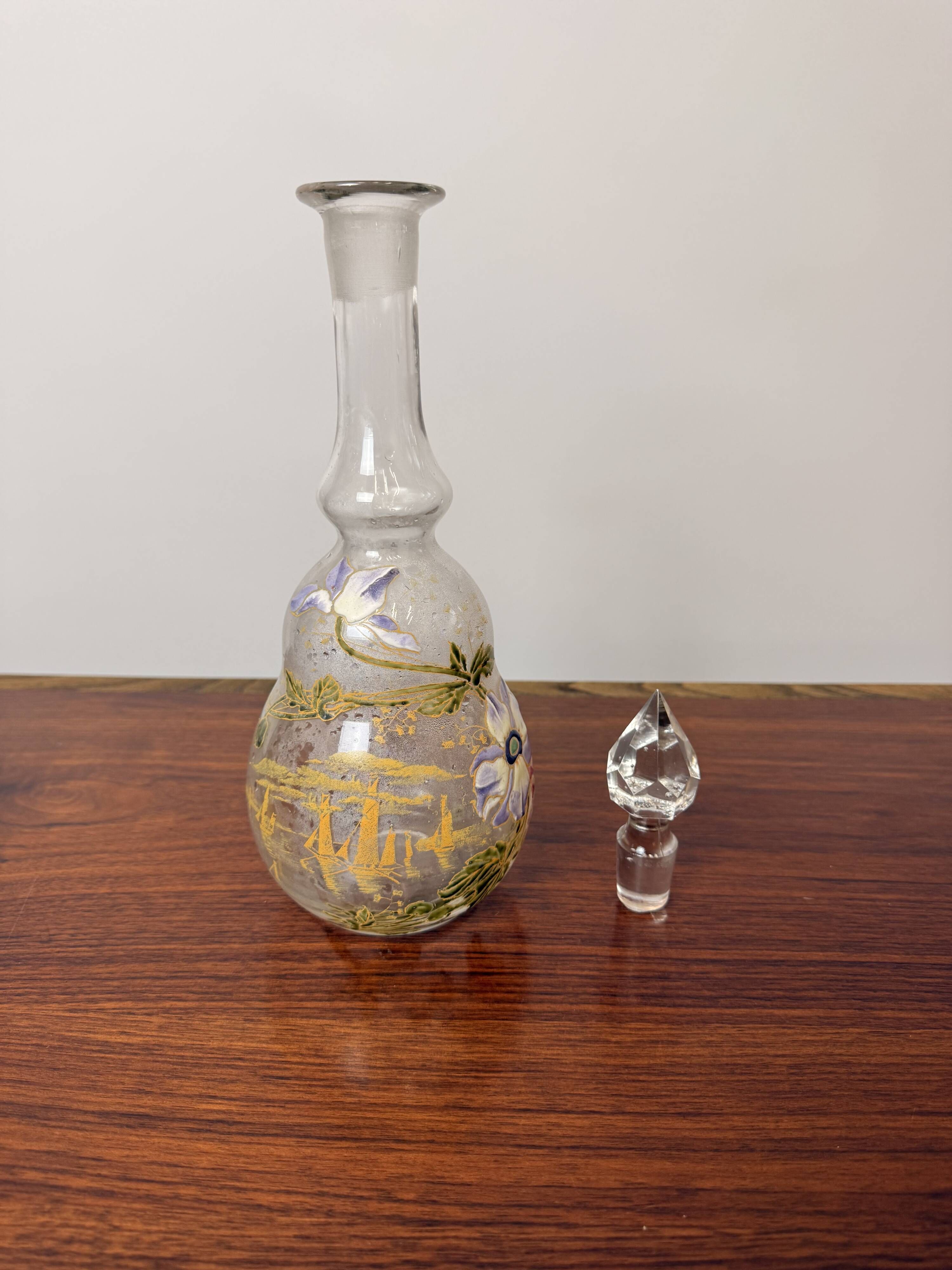 Carafe ancienne Legras – Verre émaillé – Art Nouveau