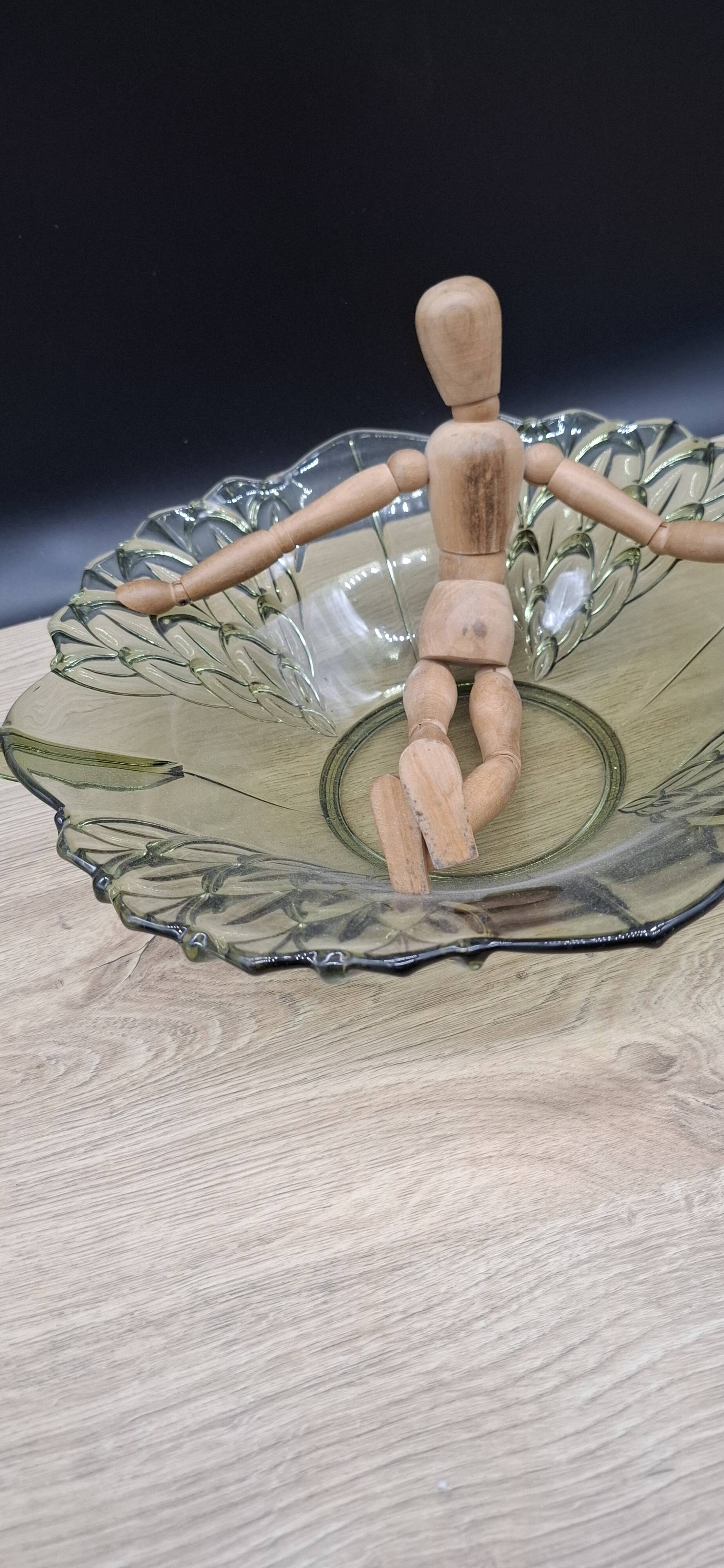 Manage khaki green glass flat salad bowl