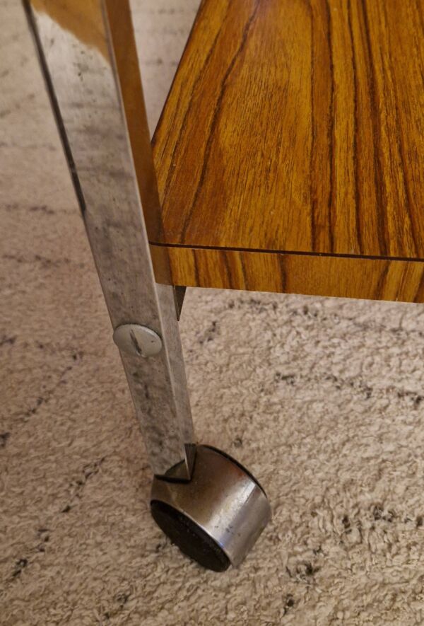 Desserte roulante formica bois et chrome 1970