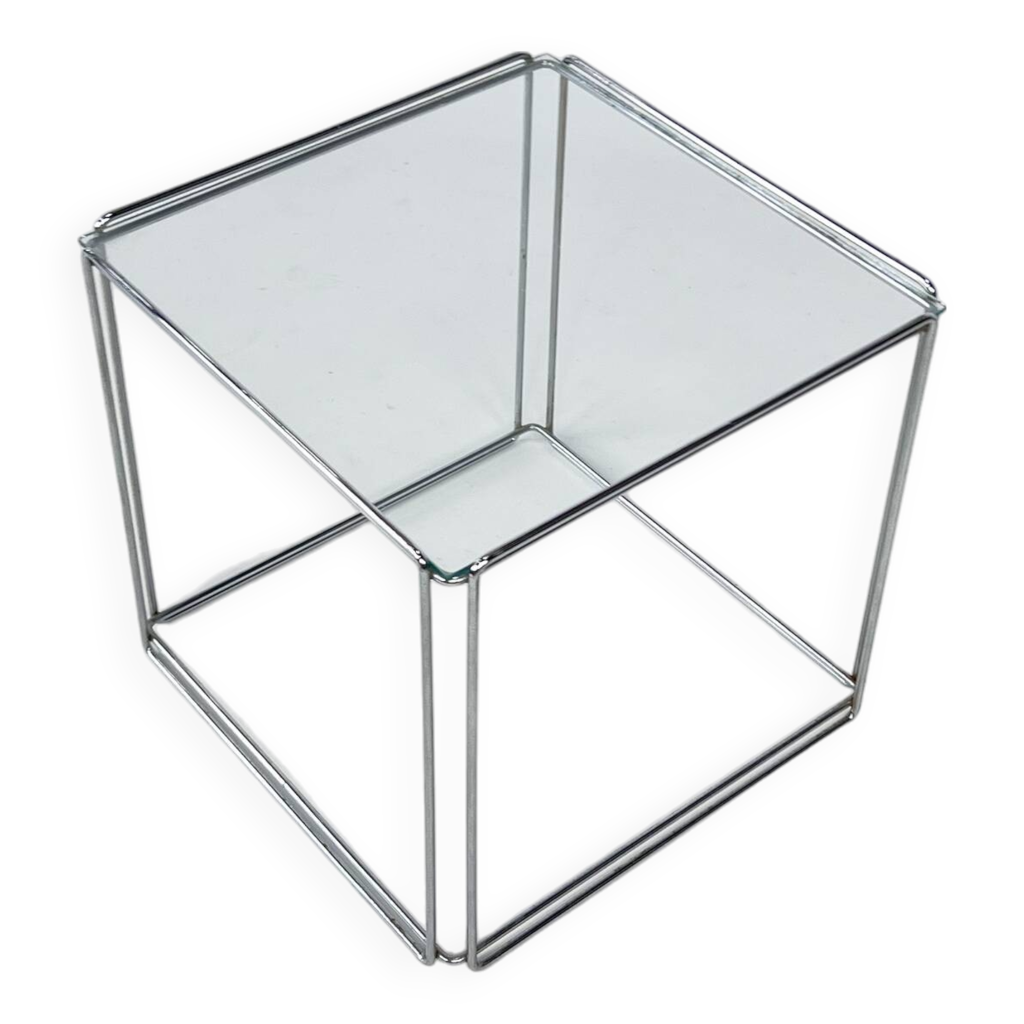 Table d'appoint en acier et verre de Max Sauze, années 1970