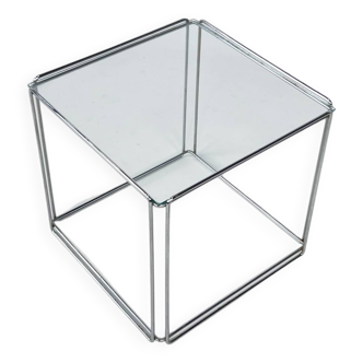 Table d'appoint en acier et verre de Max Sauze, années 1970
