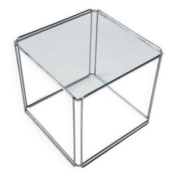 Table d'appoint en acier et verre de Max Sauze, années 1970