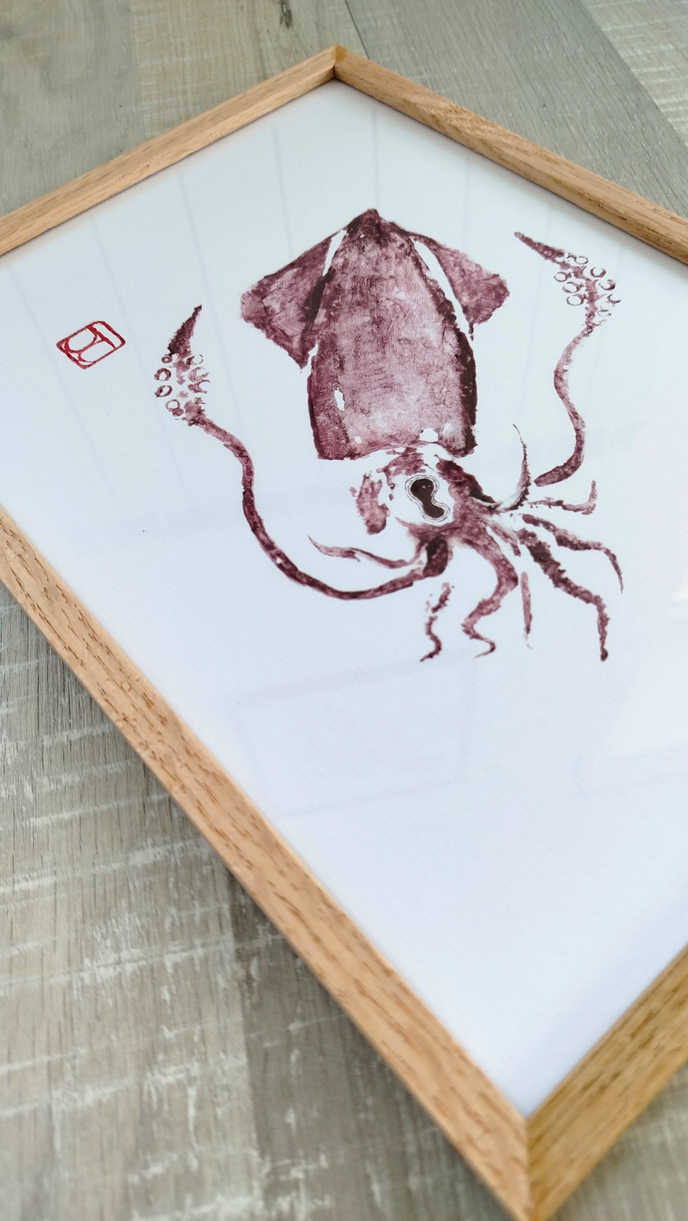 Framed art print, "Print of a squid"