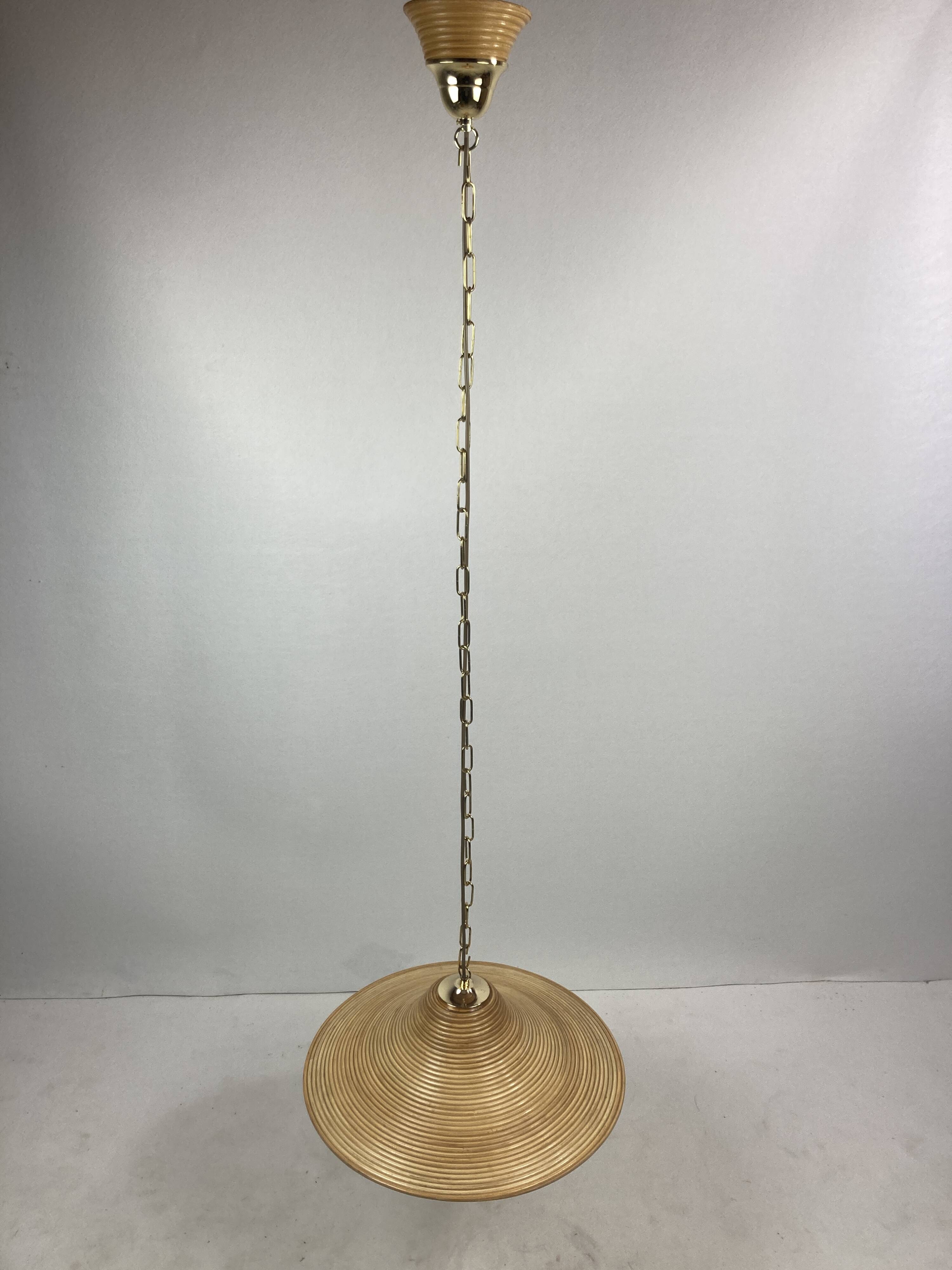 Pencil Split Reed, Rattan, Bamboo & Brass Pendant hanging lamp, Italy, 1970s