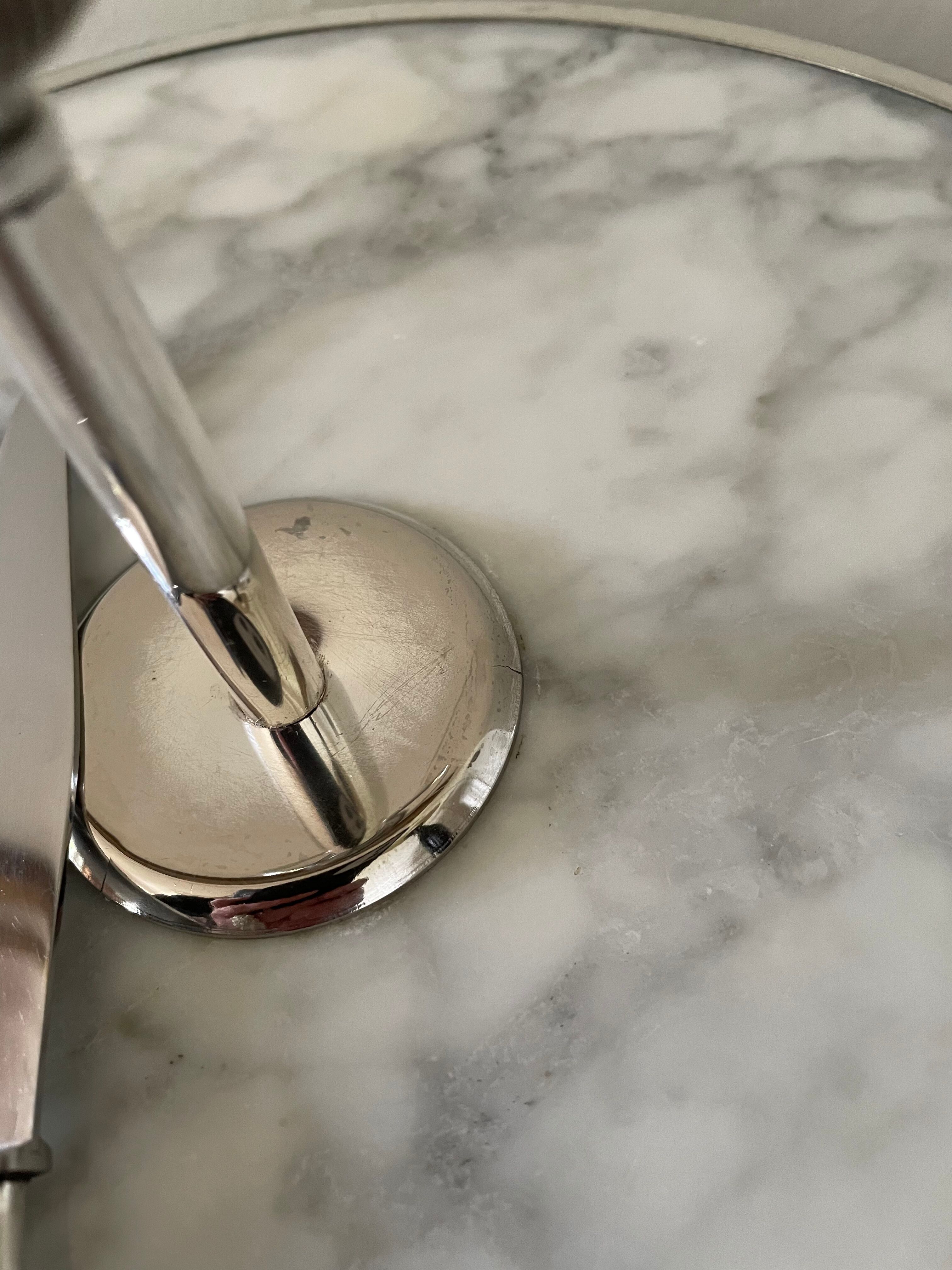 Marble cheese platter and silver metal 1970