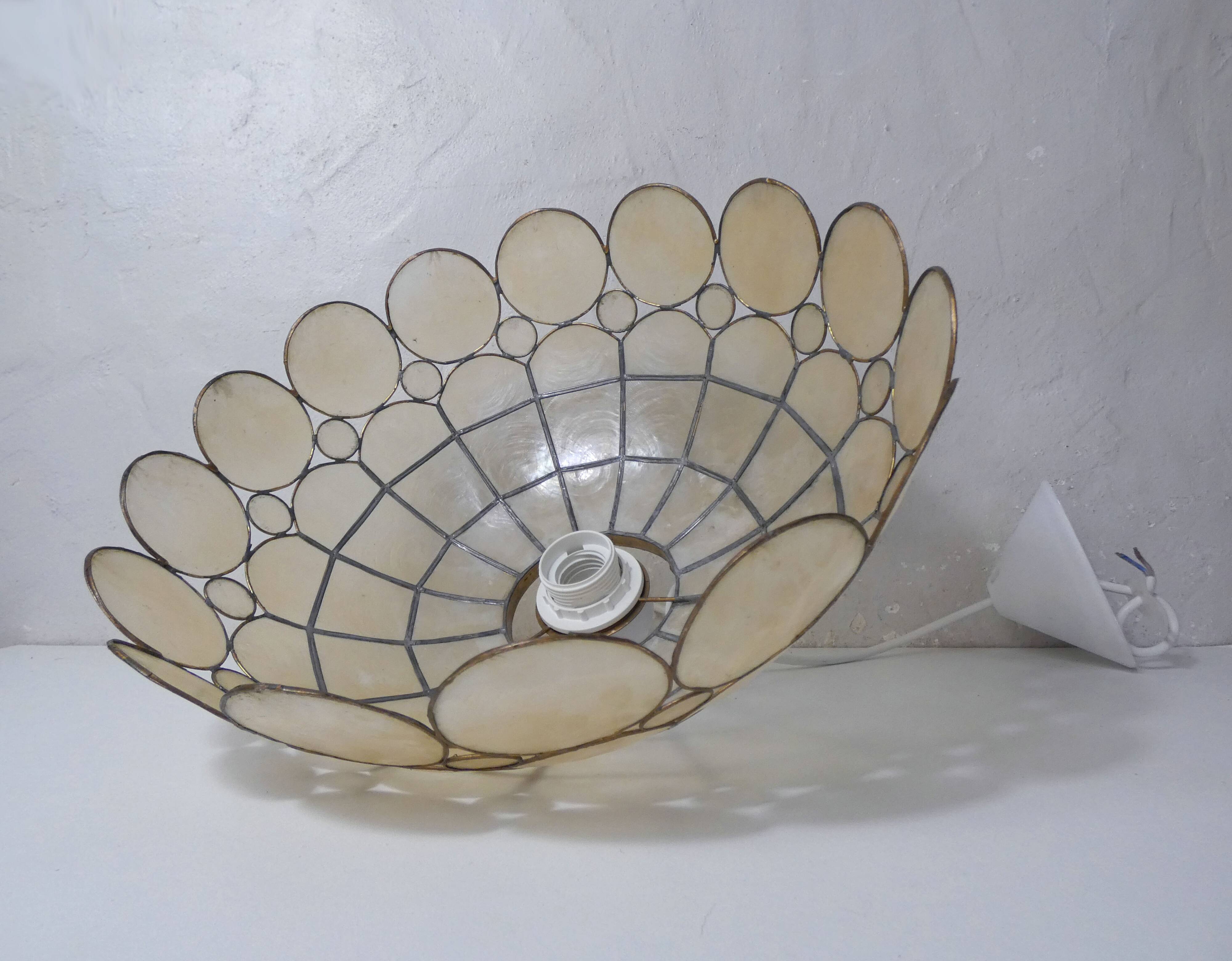 pendant light in mother-of-pearl and brass vintage bubbles