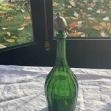 Bouteille en verre verte bouchon vert et étain ancienne