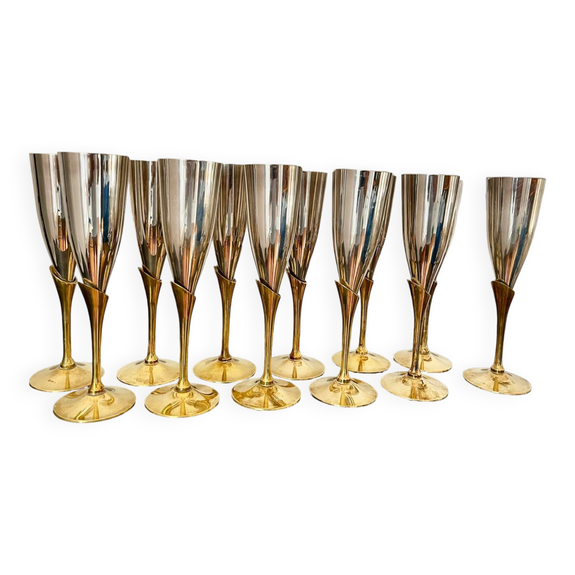 Service of 12 champagne flutes Orfèvrerie L'Ecuyer