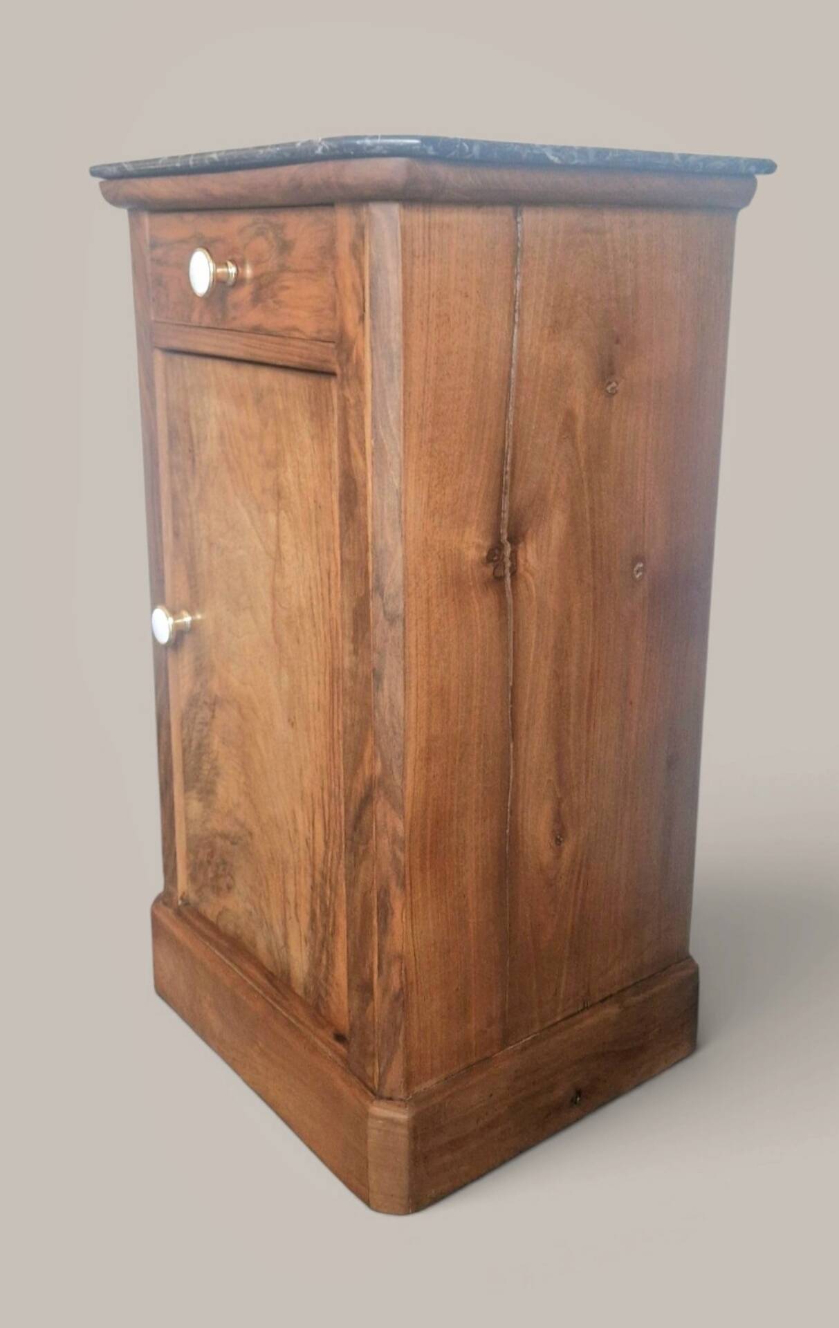 Walnut bedside table with a black marble top – late 19th century.