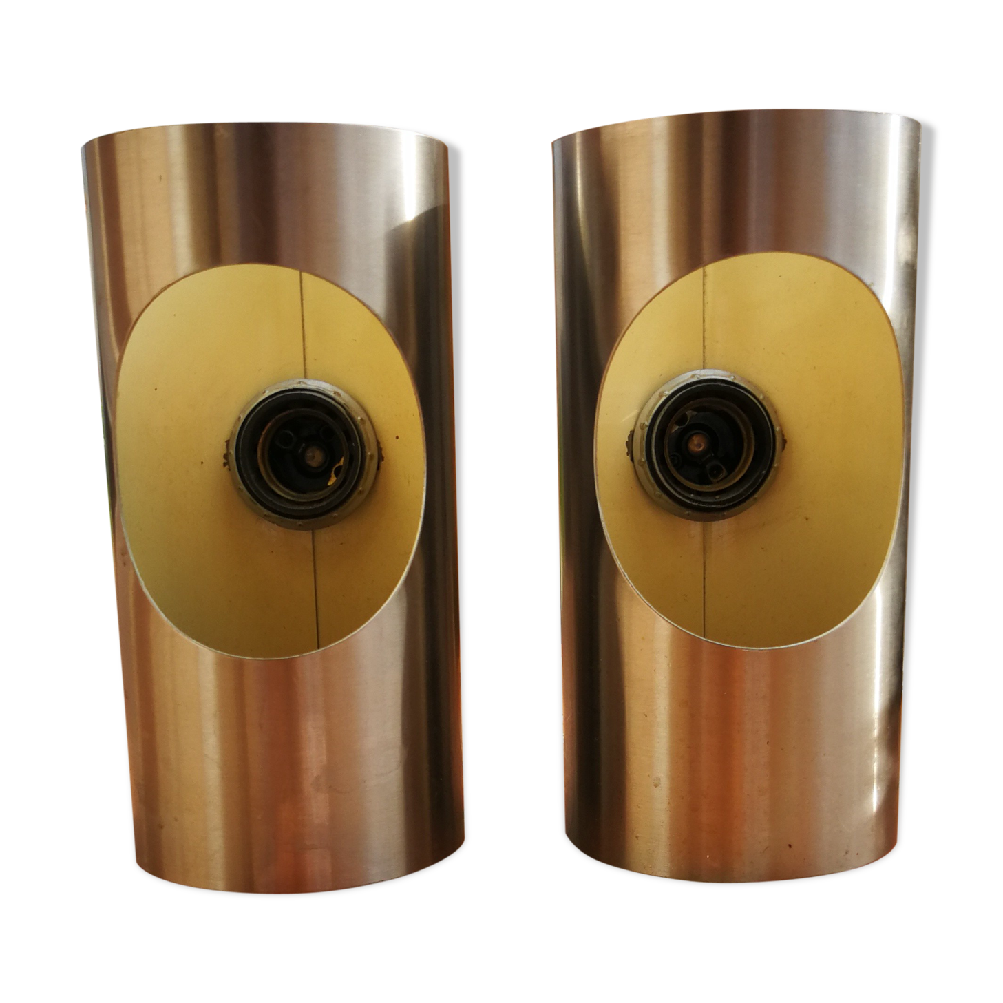 Paire d'appliques tube en inox, 1970 Selency
