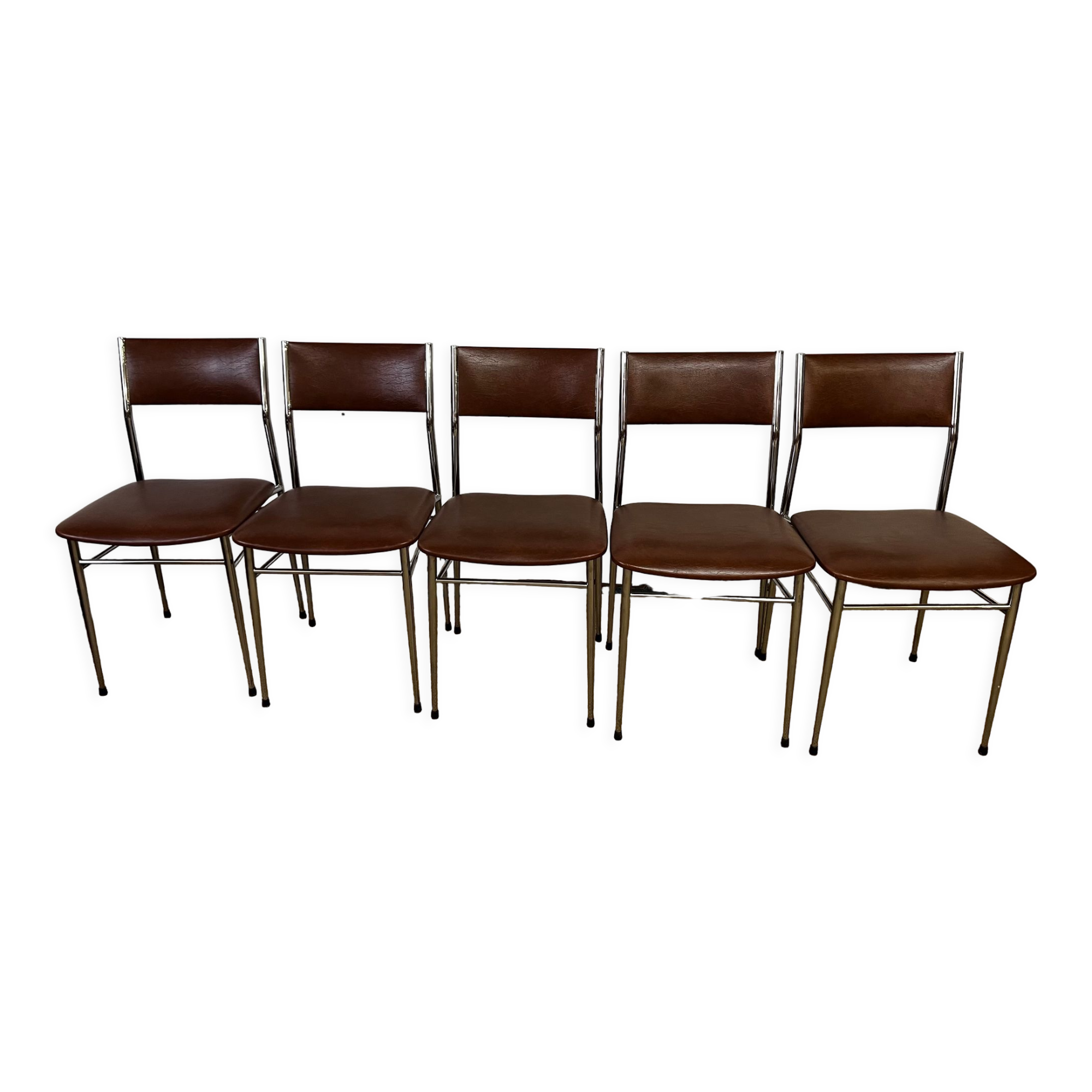 Set of 5 brown skaï chairs 1970