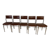 Set of 5 brown skaï chairs 1970
