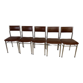Lot de 5 chaises skaï marron 1970