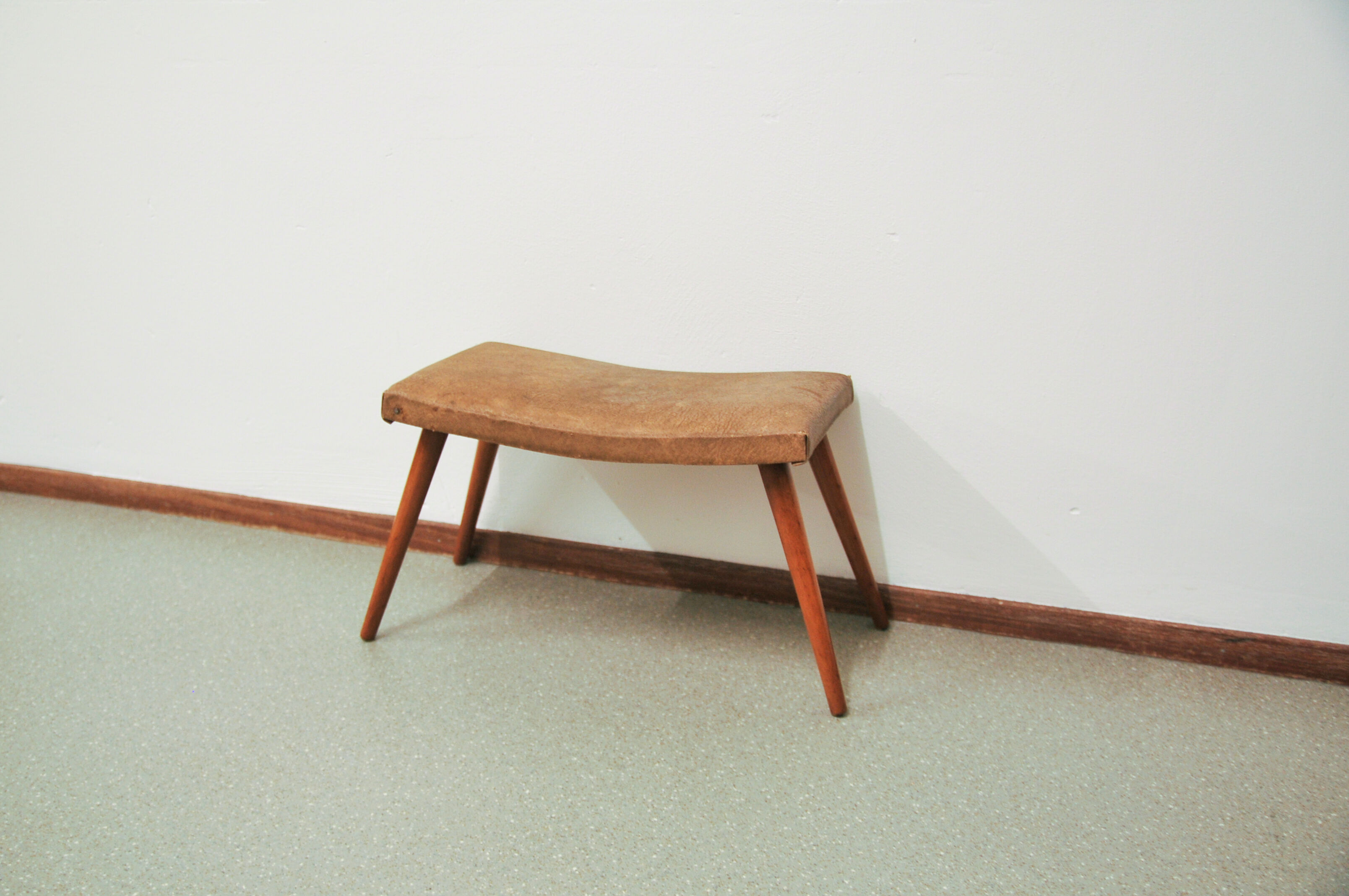 Vintage footstool brown skai leather