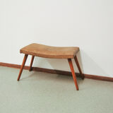 Vintage footstool brown skai leather