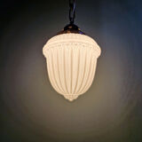 Art Deco suspension in pressed white opaline, 1920-30.