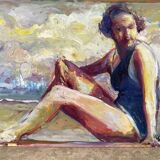 Portrait of a bather signed Patrice Landauer