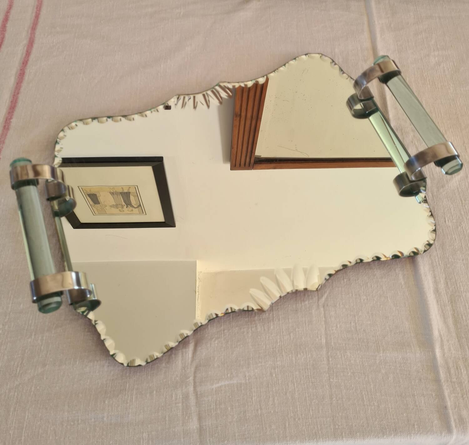 Art Deco beveled mirror tray