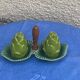 Vintage glazed ceramic barbotine artichoke shaped salt cellars