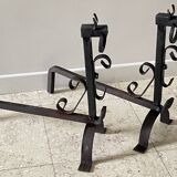 Pair of vintage steel brutalist andirons