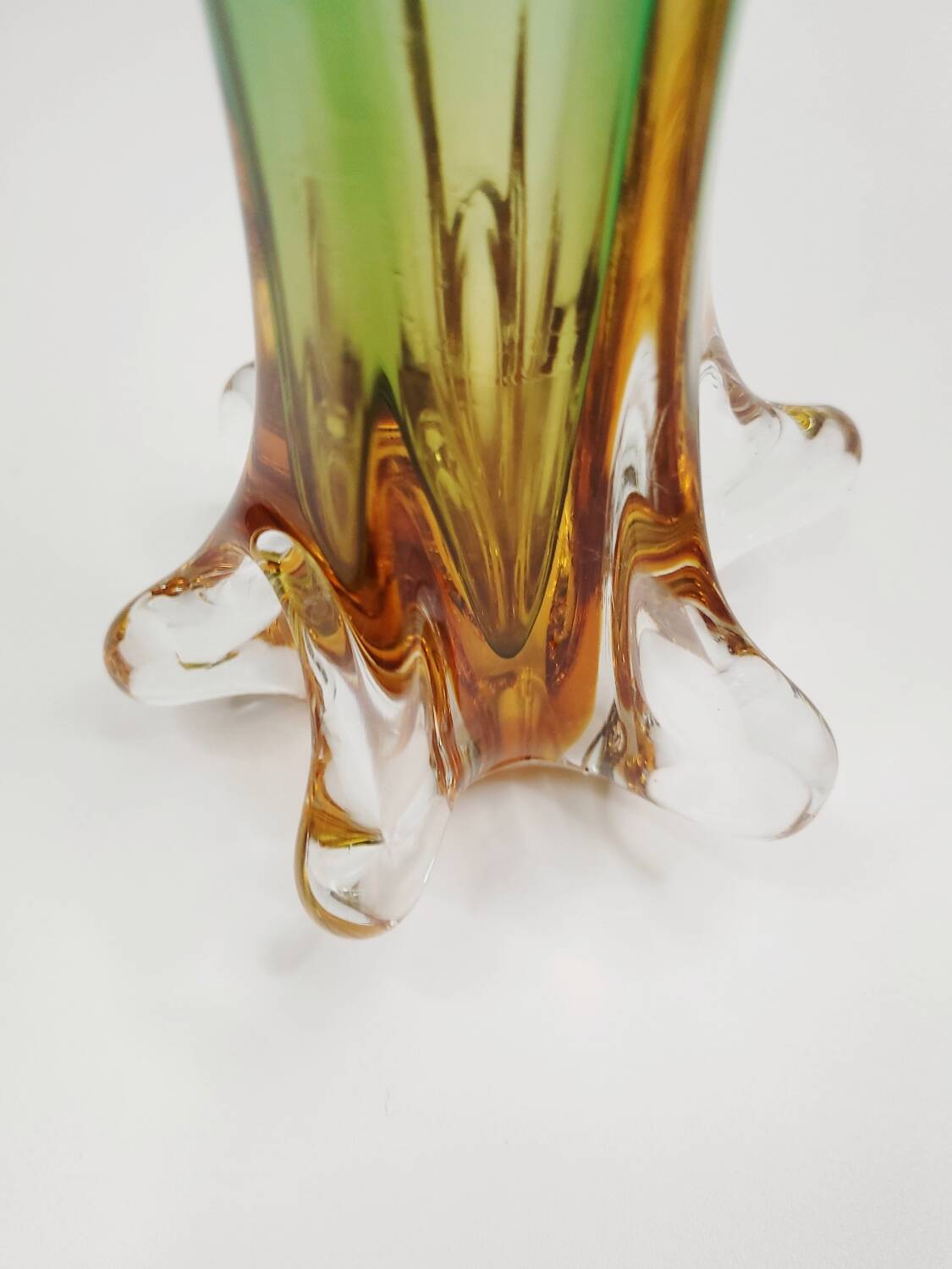 Artistic glass vase in green and amber shades – 1960s/70s