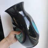 free-form design vase in black and blue ceramic from the 70s