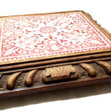 Dessous de plat contour bois faïence décoré motif rouge/bordeaux