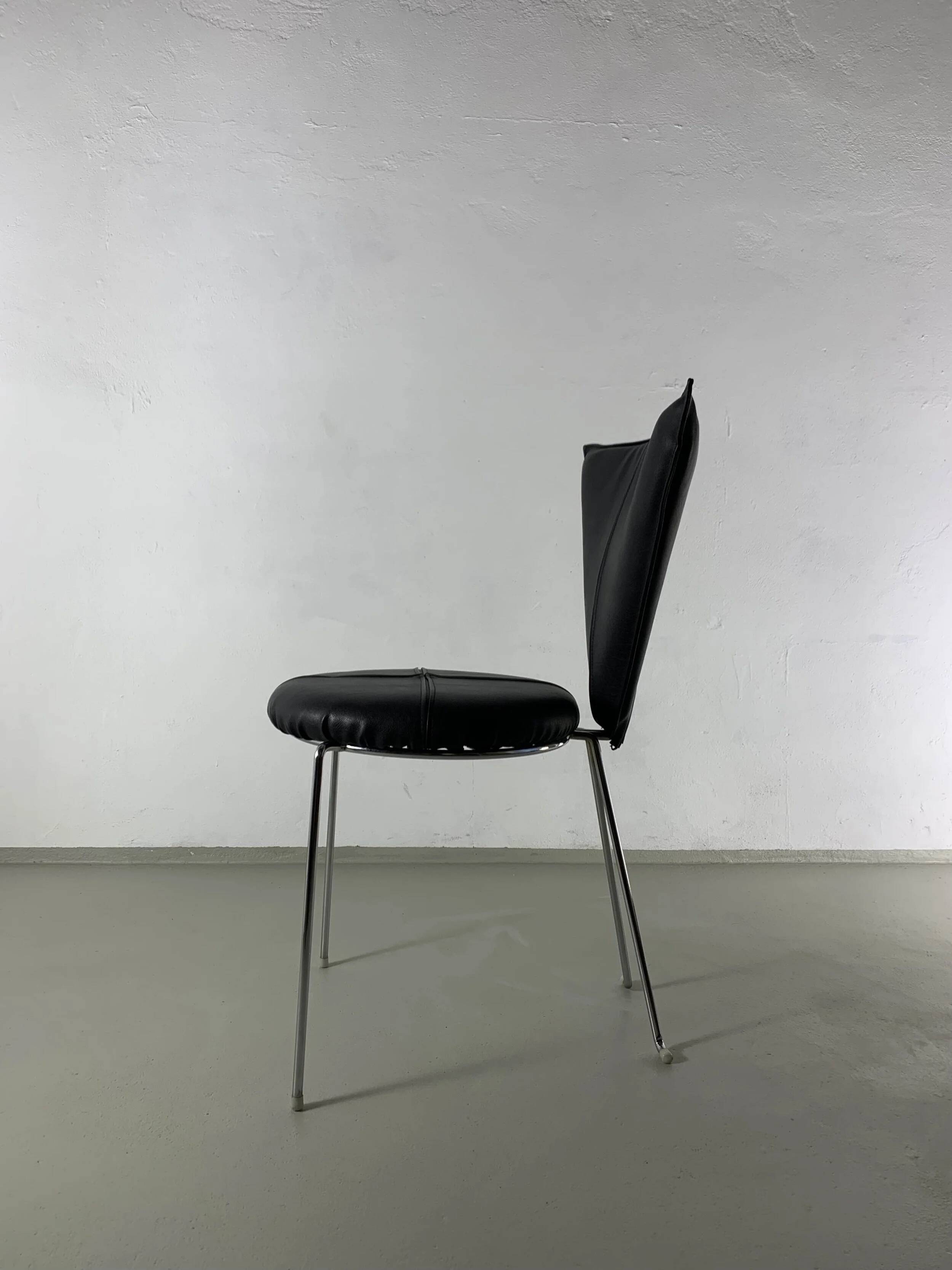 6 black leatherette metal chairs from Lubke, Germany, 1990s