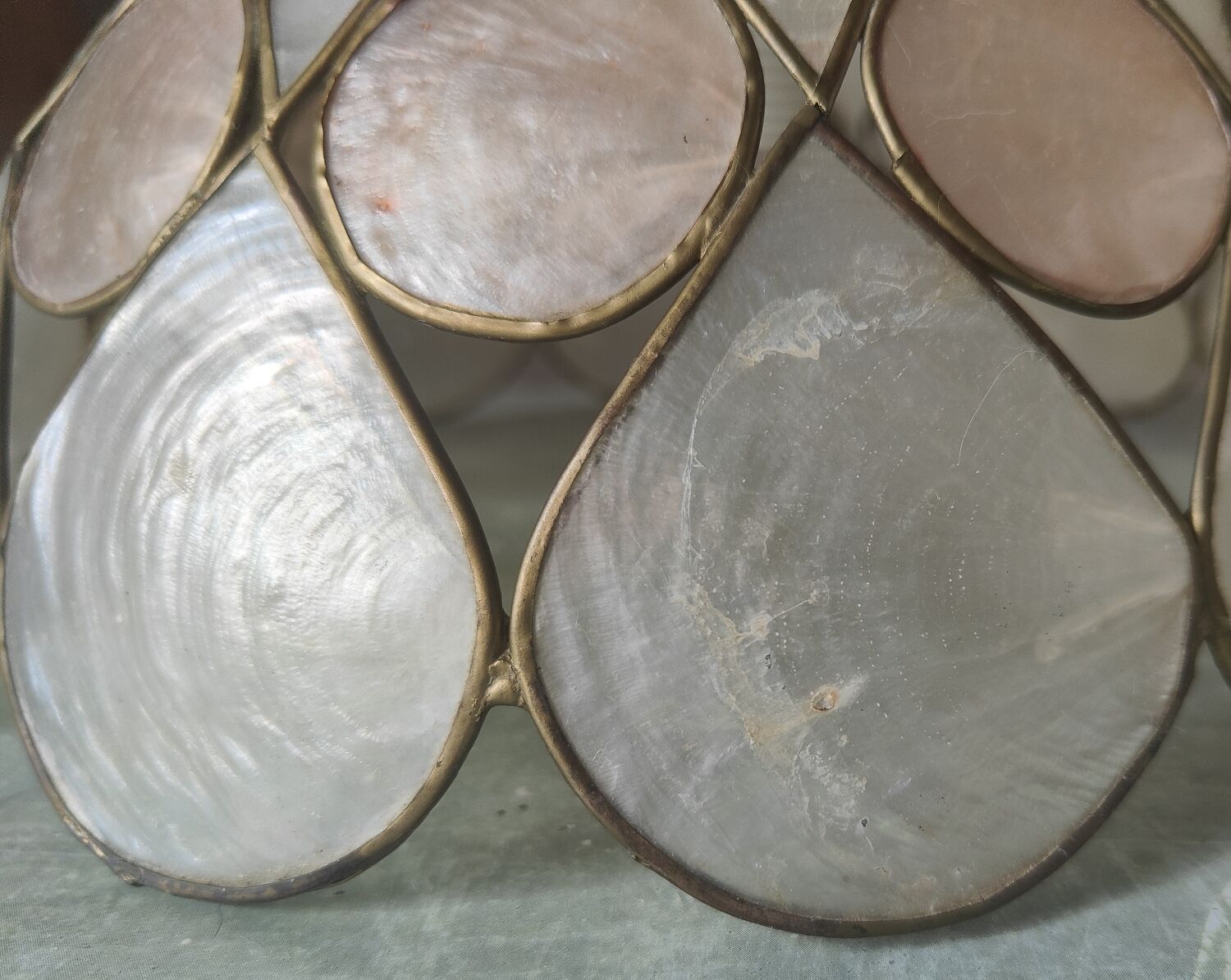 Vintage mother-of-pearl and brass pendant lamp