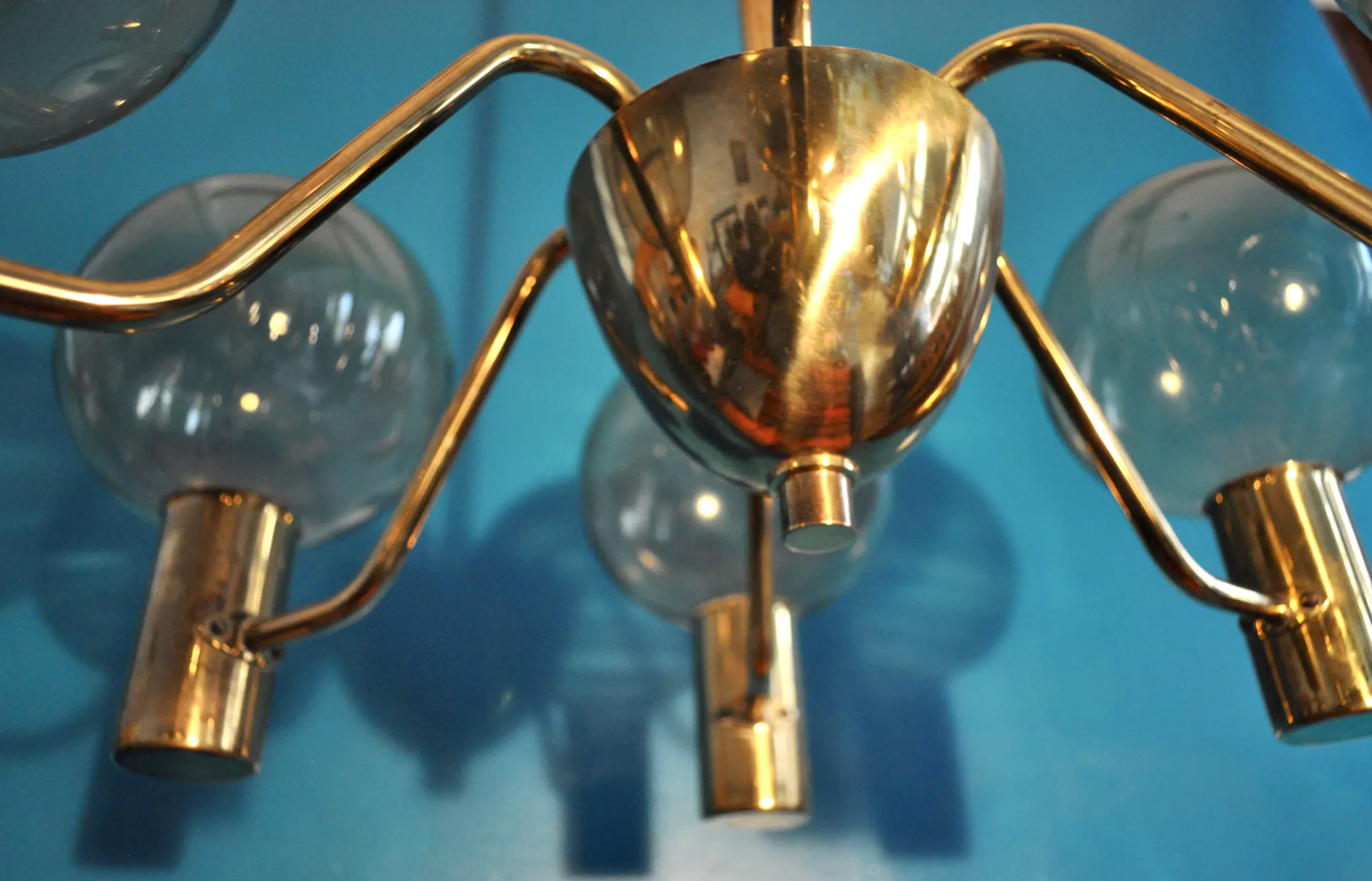 Hans-Agne Jakobsson scandinavian brass chandelier for Markaryd 1960