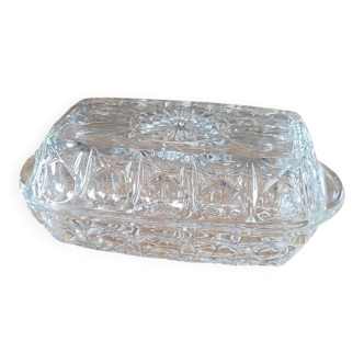Thick transparent glass butter dish