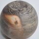 Round ceramic vase with raw finish, smoked firing, signed, late 20th century, 11 cm.