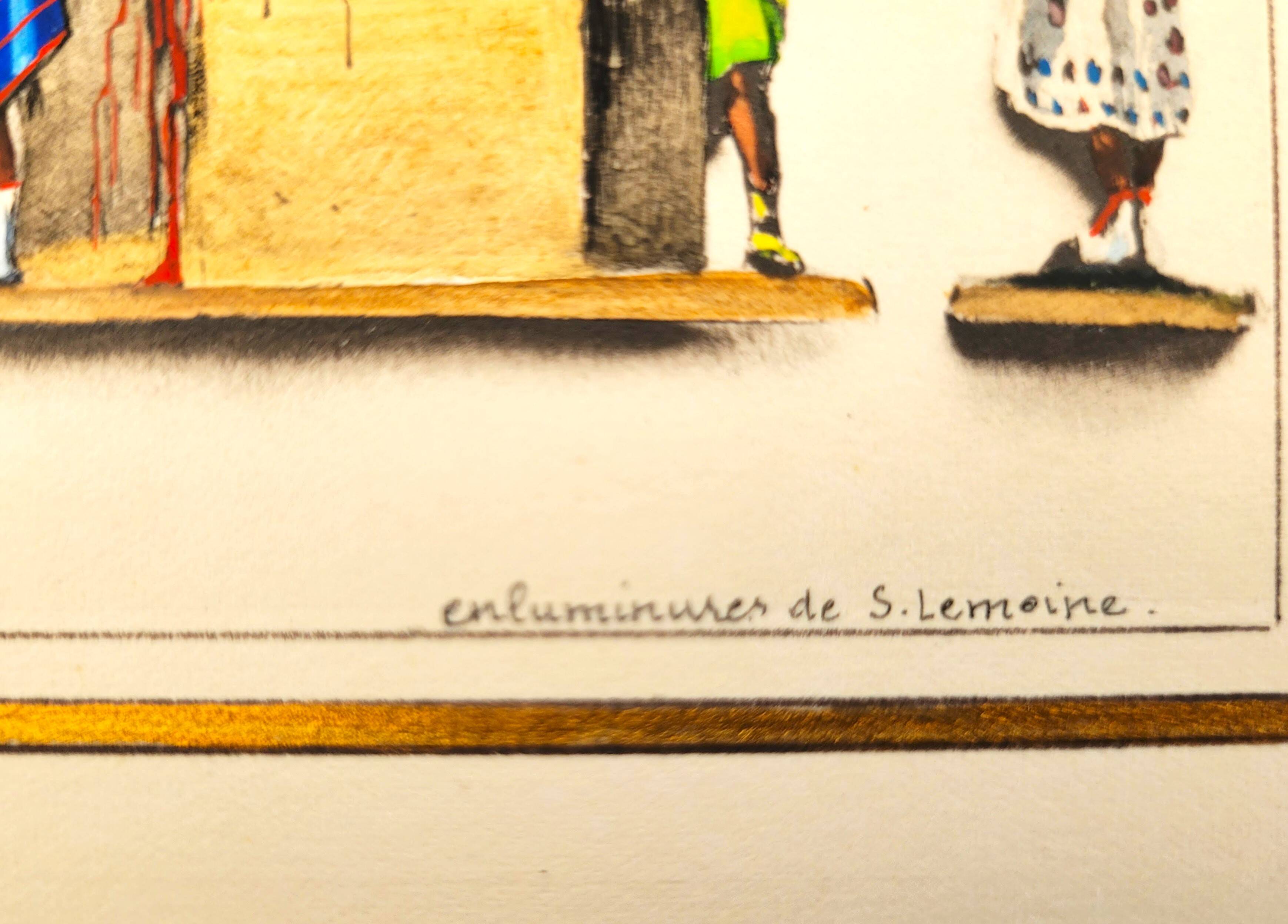 Set of 3 illuminated plates by S. Lemoine