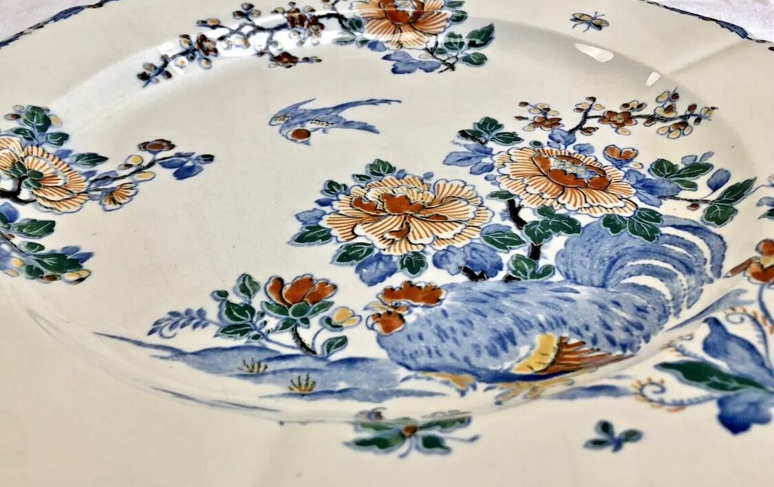 Large flat Gien rooster model and peonies 1938 1960