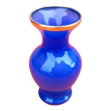 1960s Baluster vase on pedestal Blue opaline Neck with gilding